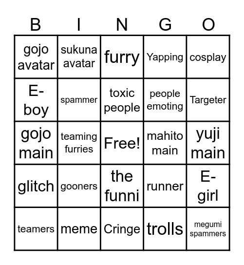 JJs bingo Card