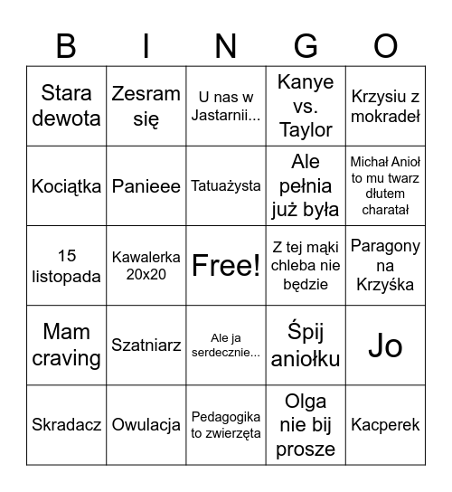 Cyrk na sali, burdel na lewo Bingo Card