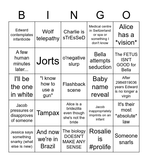 Breaking Dawnahoahoahoa Bingo Card