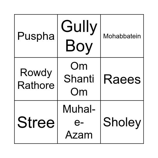 Bollywood Bingo Bash Bingo Card