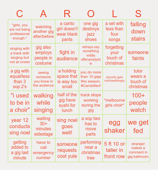 agc carols bingo 24' Bingo Card