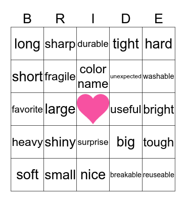 MEGAN's  BRIDAL  SHOWER Bingo Card