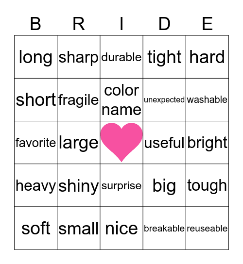 MEGAN's  BRIDAL  SHOWER Bingo Card