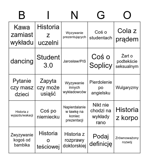 Zarządzanie wartością przedsiębiorstwa Bingo Card