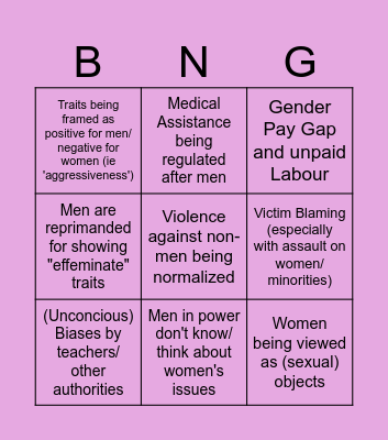 Patriarchy Bingo Card