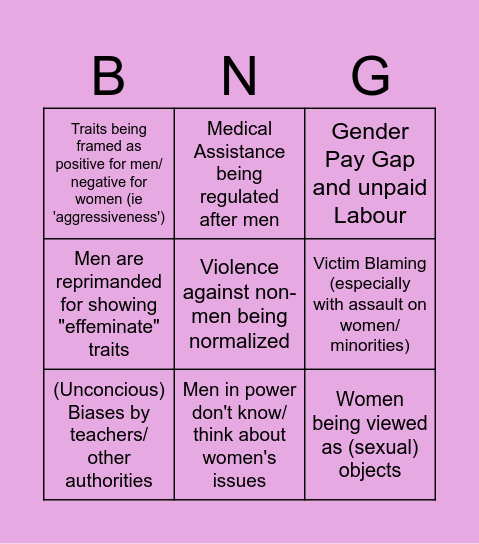 Patriarchy Bingo Card