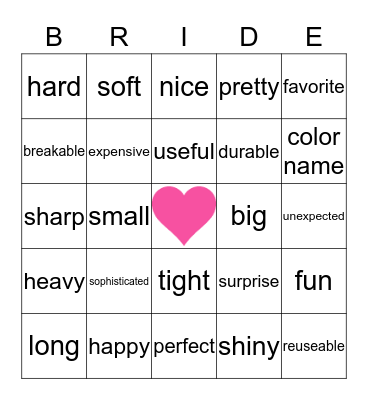 MEGAN's BRIDAL SHOWER Bingo Card