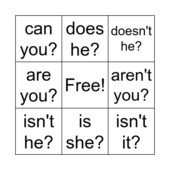 Question tags Bingo Card