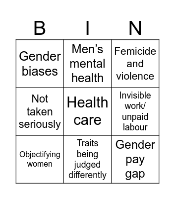 Patriarchal Structures Bingo Card