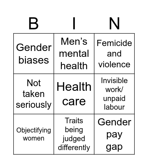 Patriarchal Structures Bingo Card