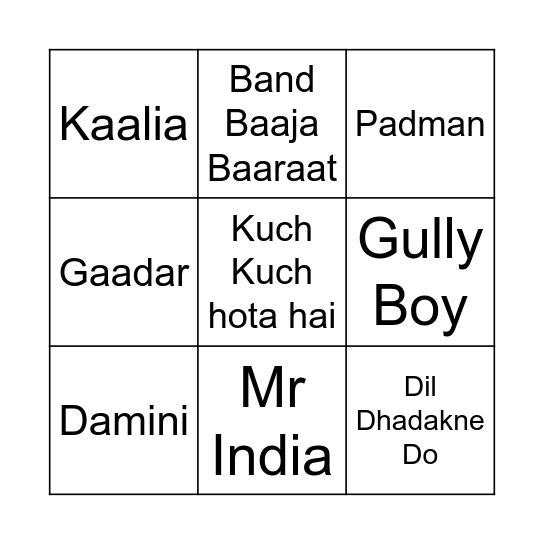 Bollywood Bingo Bash Bingo Card