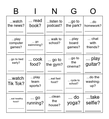 Do you........? How often do you ...? Bingo Card