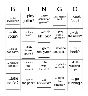 Do you........? How often do you ...? Bingo Card