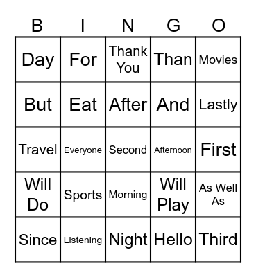 Speech BINGO Card