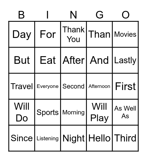 Speech BINGO Card