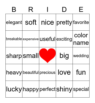 MEGAN's BRIDAL SHOWER Bingo Card