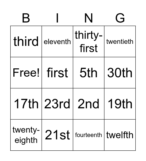 Dates Bingo Card