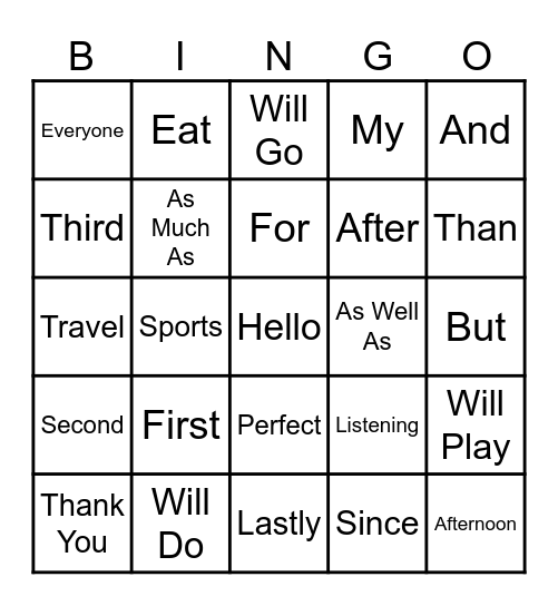 Speech BINGO Card