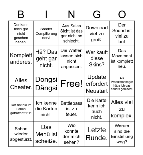 Call of Duty Rant Bingo Card