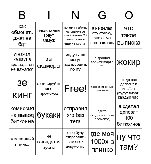 коинс саппорт бинго Bingo Card