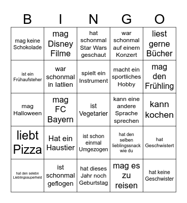 Kennenlern Bingo Card