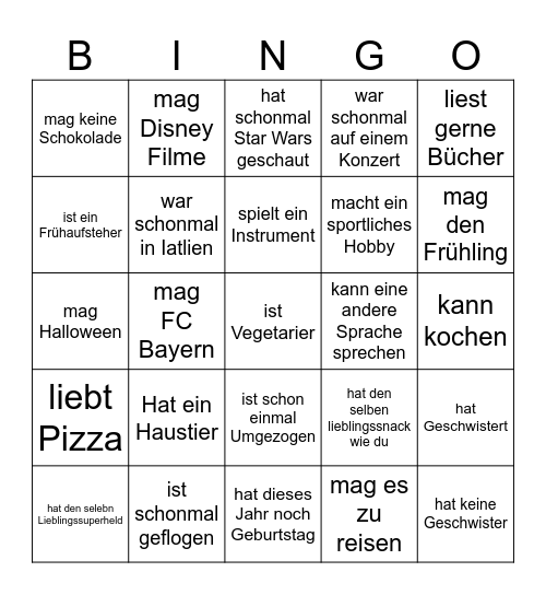 Kennenlern Bingo Card