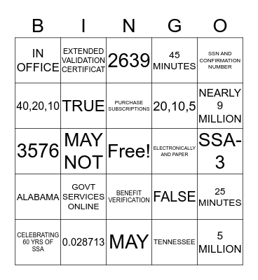 MY SSA Bingo Card