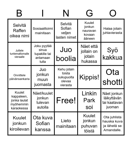 AMANDAN SYNTYMÄPÄIVÄ BINGO Card