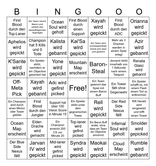 League of Bingo Card