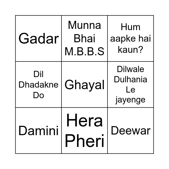 Bollywood Bingo Bash Bingo Card