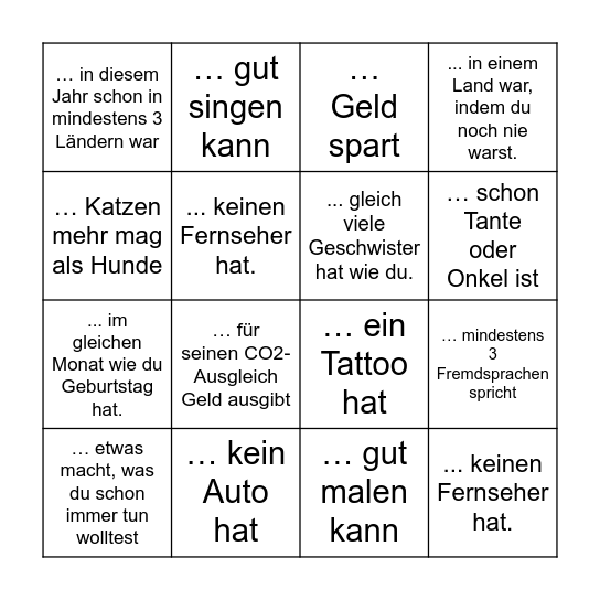 Finde eine Person, die... Bingo Card