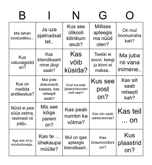 Apteegi bingo Card