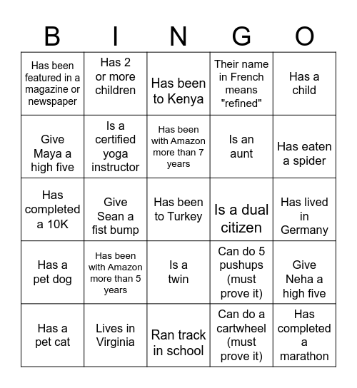 Find a team member who... Bingo Card