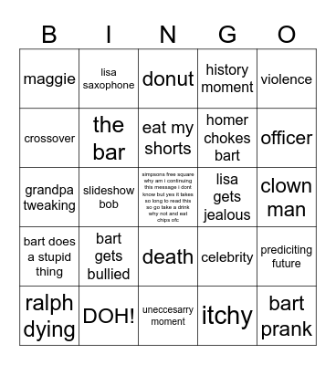 simpsons Bingo Card