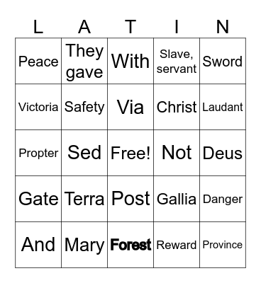 Latin Bingo Card