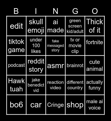 tiktok bingo Card