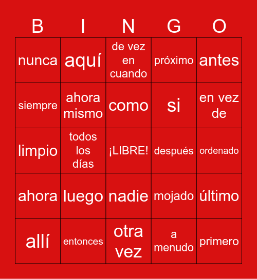 LOS QUEHACERES: Otras Palabras Bingo Card