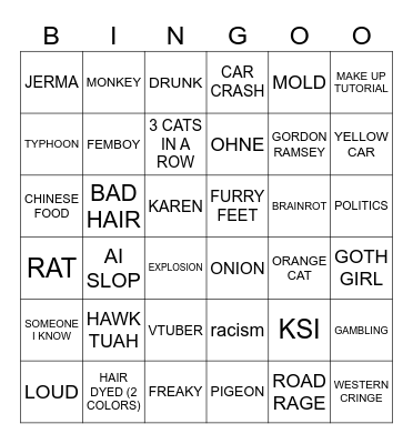 instagram bigno Bingo Card