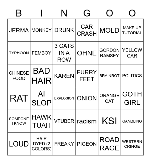 instagram bigno Bingo Card