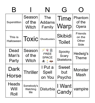 🕷️👻 Spooky Song Bingo 👻🕷️ Bingo Card