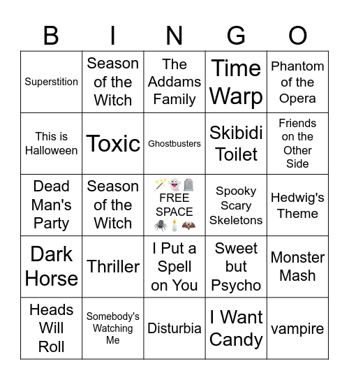 🕷️👻 Spooky Song Bingo 👻🕷️ Bingo Card