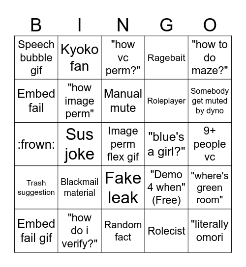 Block tale dc server before demo 4 Bingo Card