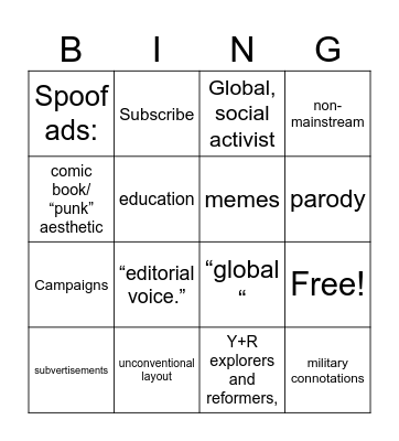 Adbusters Industry Bingo Card