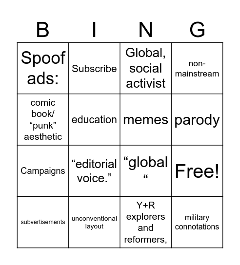 Adbusters Industry Bingo Card