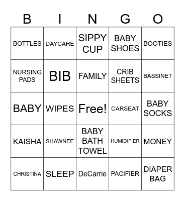 BBQ  BABY  SHOWER Bingo Card