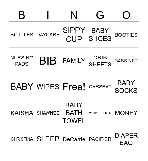 BBQ  BABY  SHOWER Bingo Card