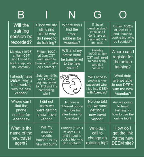 Acendas Transition Bingo Card