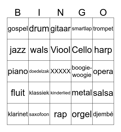 muziekbingo Card