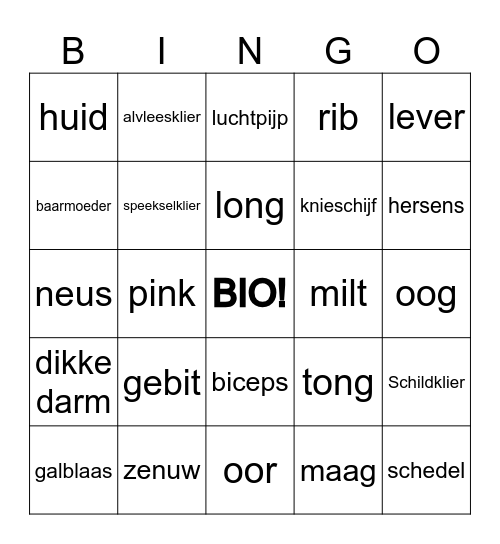 HML Organenbingo Card