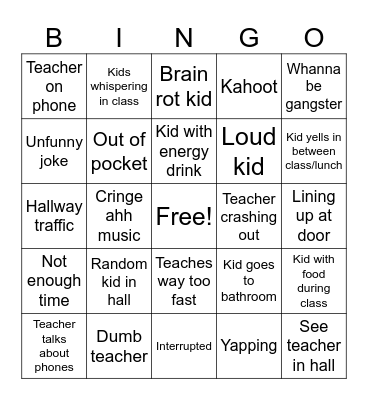School bingo Card